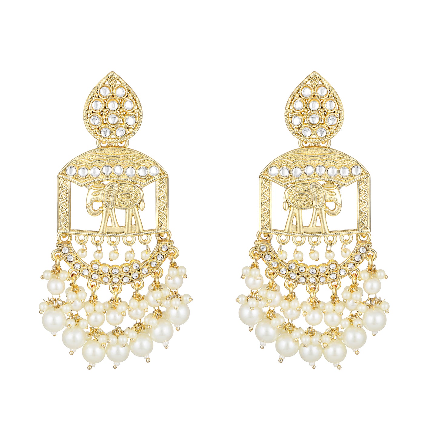 Bdiva 18K Gold Plated Traditional Elephant Earrings with Semi Cultured Pearls.