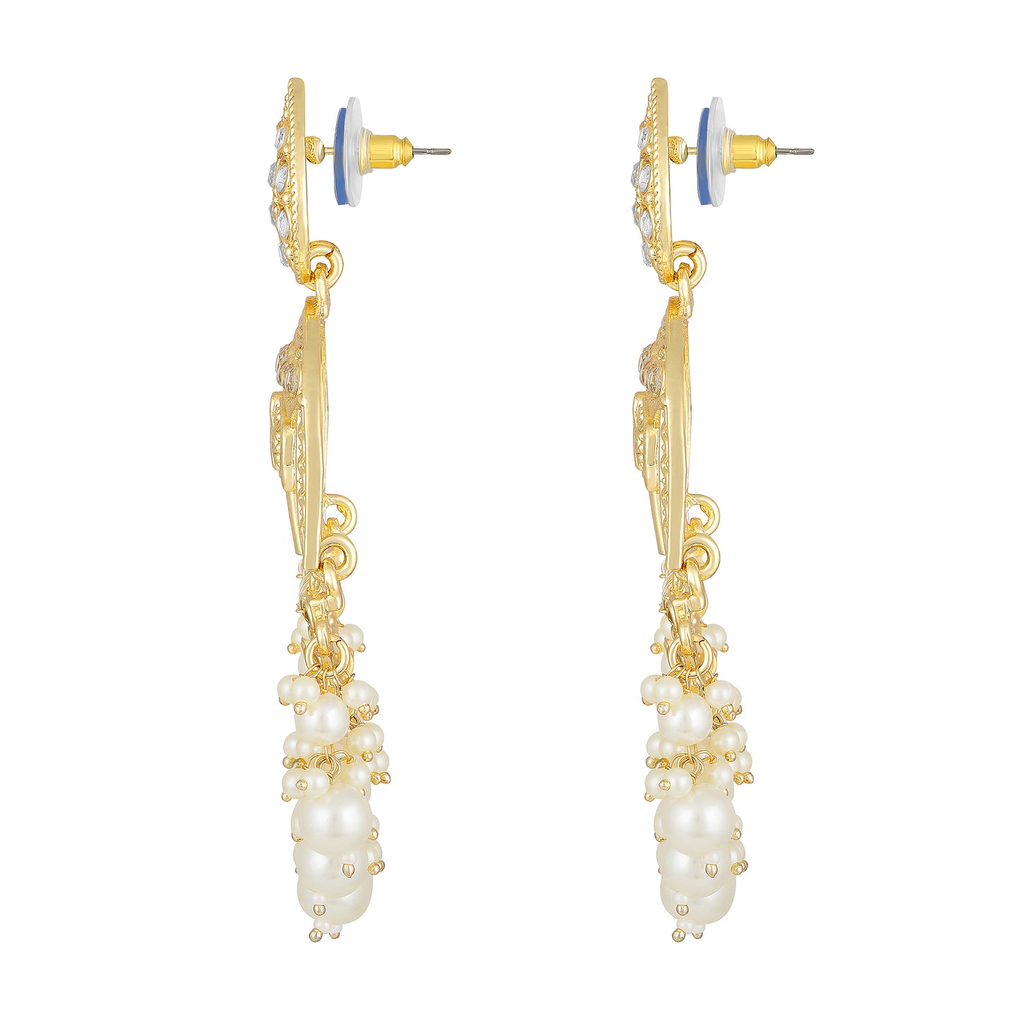 Bdiva 18K Gold Plated Traditional Elephant Earrings with Semi Cultured Pearls.