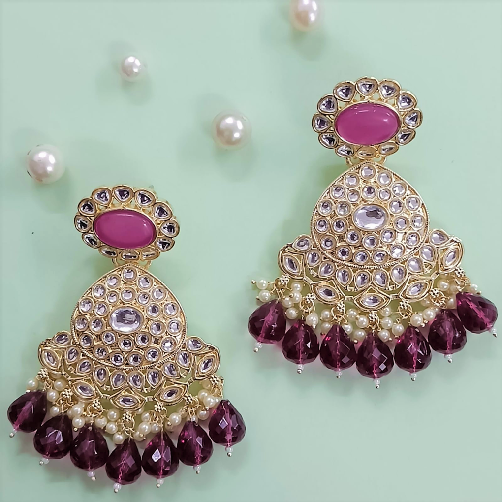 Bdiva 18K Gold Plated Red Ruby Kundan Chandbali Earrings with Semi Cultured Pearls.