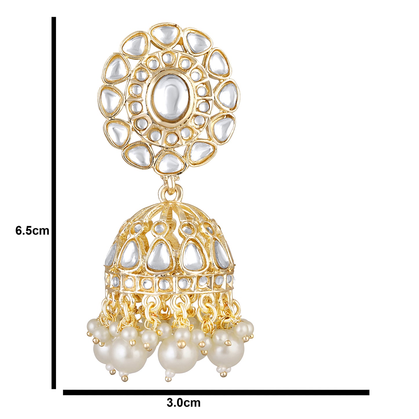 Bdiva 18K Gold Plated Kundan Jhumka Earrings with Semi Cultured Pearls.