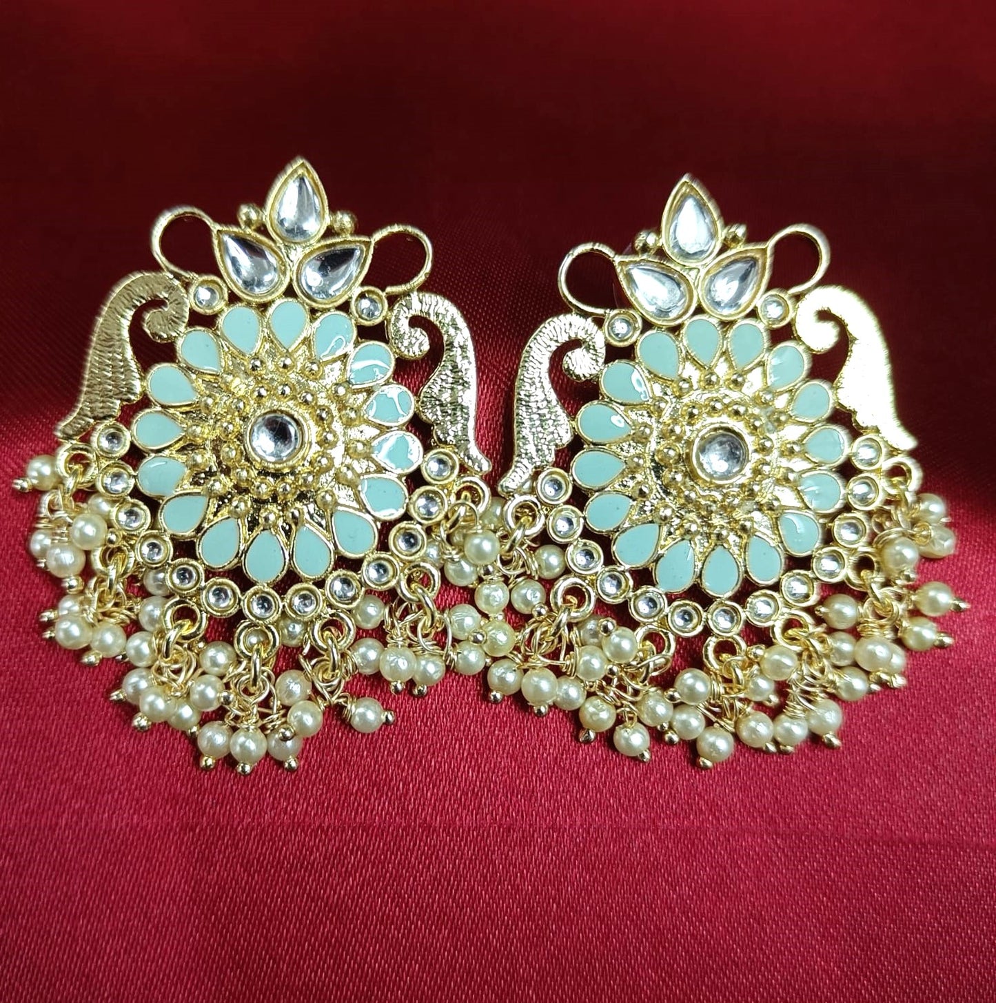 Bdiva 18K Gold Plated Turquoise Kundan Meenakari Earrings with Semi Cultured Pearls.