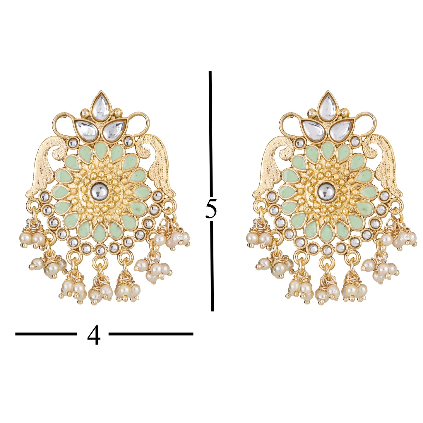 Bdiva 18K Gold Plated Green Kundan Meenakari Earrings with Semi Cultured Pearls.