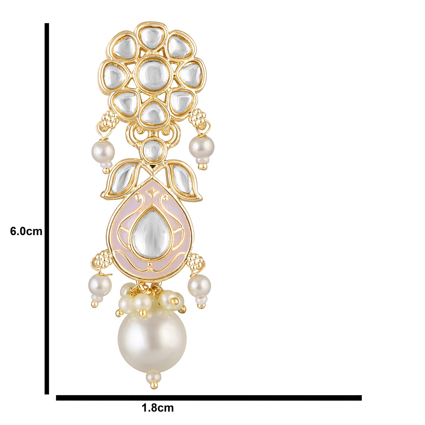 Bdiva 18K Gold Plated Pink Kundan Meenakari Drop Earrings with Semi Cultured Pearls.