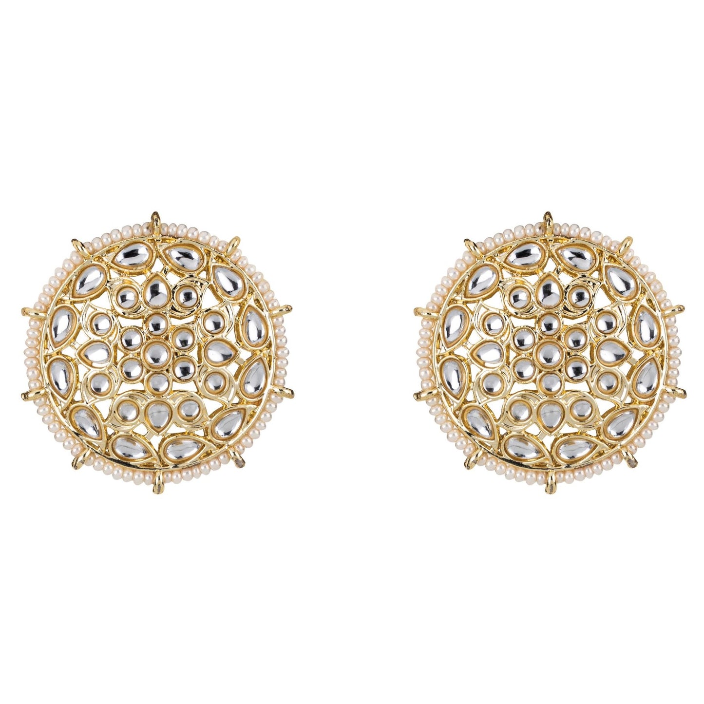 Bdiva 18K Gold Plated Intricated Design Kundan Stud Earrings.