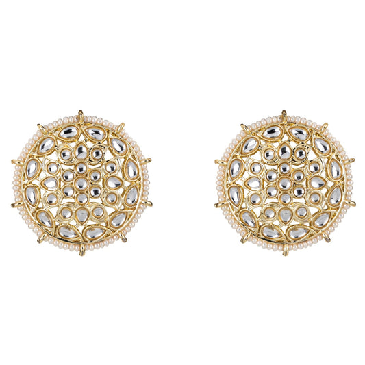 Bdiva 18K Gold Plated Intricated Design Kundan Stud Earrings.