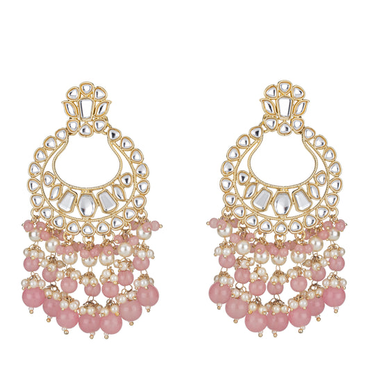 Bdiva 18K Gold Plated Ruby Chandbali Earrings with Semi Cultured Pearls.
