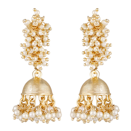 Bdiva 18K Gold Plated Jhumka Earrings with Semi Cultured Pearls.