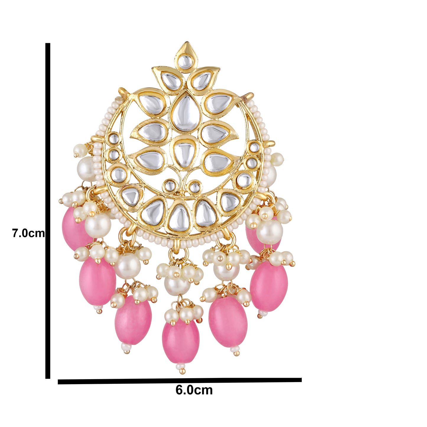 Bdiva 18K Gold Plated Kundan Earrings with Pink Semi Cultured Pearls.