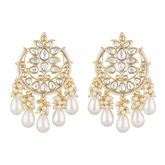 Bdiva 18K Gold Plated Kundan Earrings with Semi Cultured Pearls.
