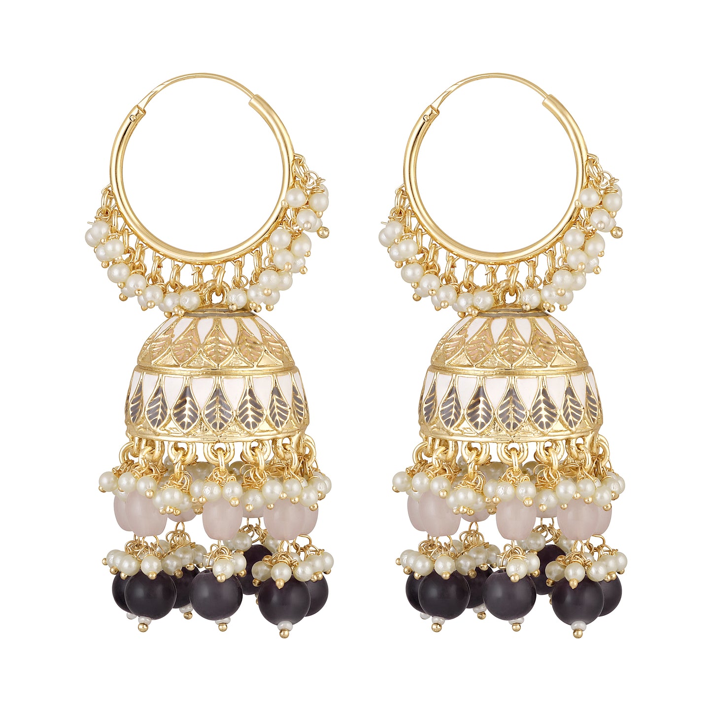 Bdiva 18K Gold Plated Meenakari Enamelled Jhumka Earrings with Semi Cultured Pearls.