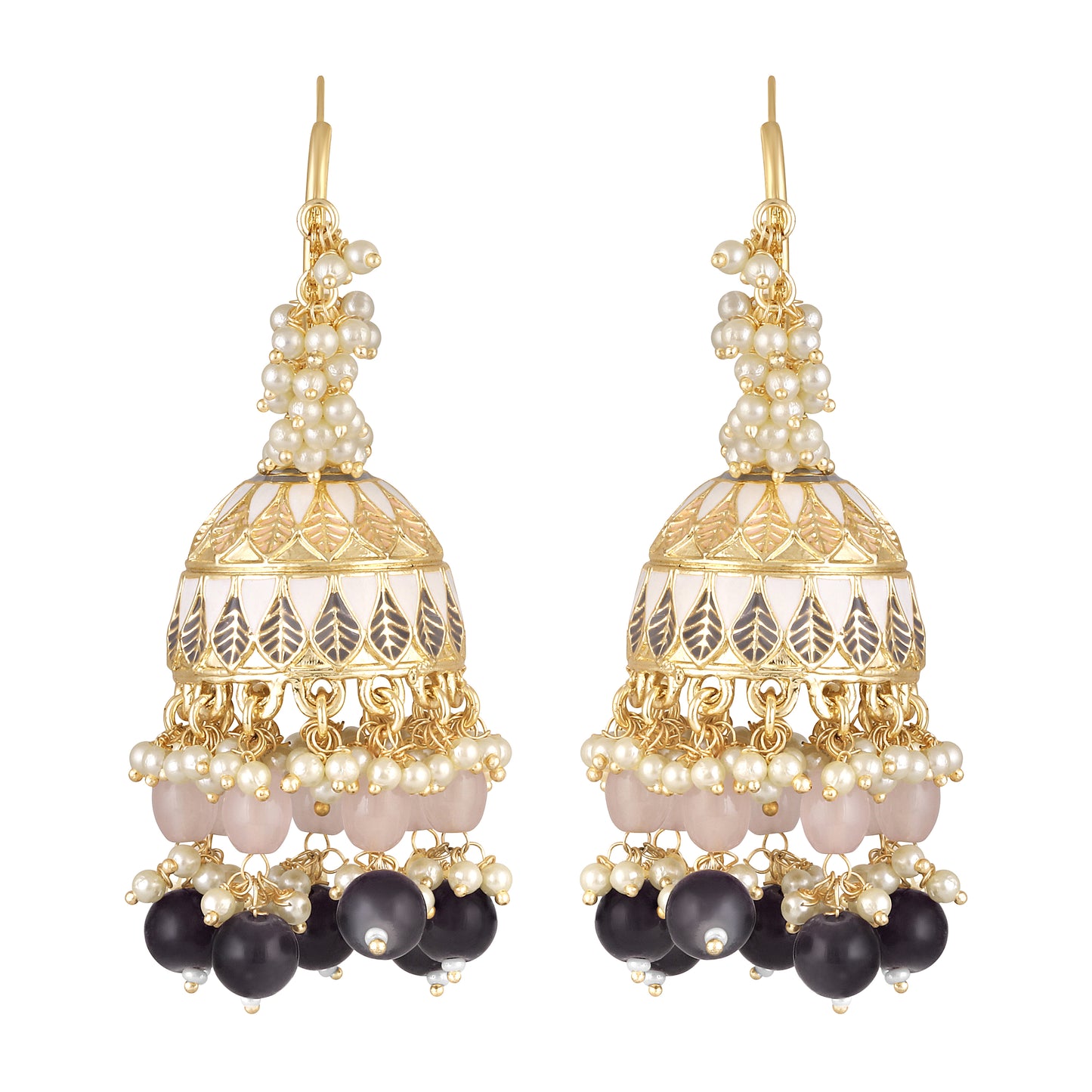 Bdiva 18K Gold Plated Meenakari Enamelled Jhumka Earrings with Semi Cultured Pearls.