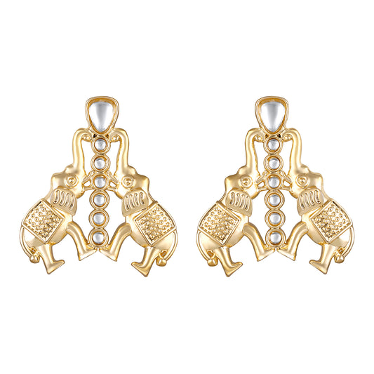 Bdiva 18K Gold Plated Kundan Elephant Earrings.