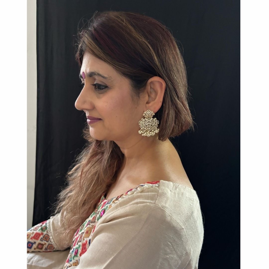 BDiva 18k Gold Plated Filigree Pearl Drop Earrings