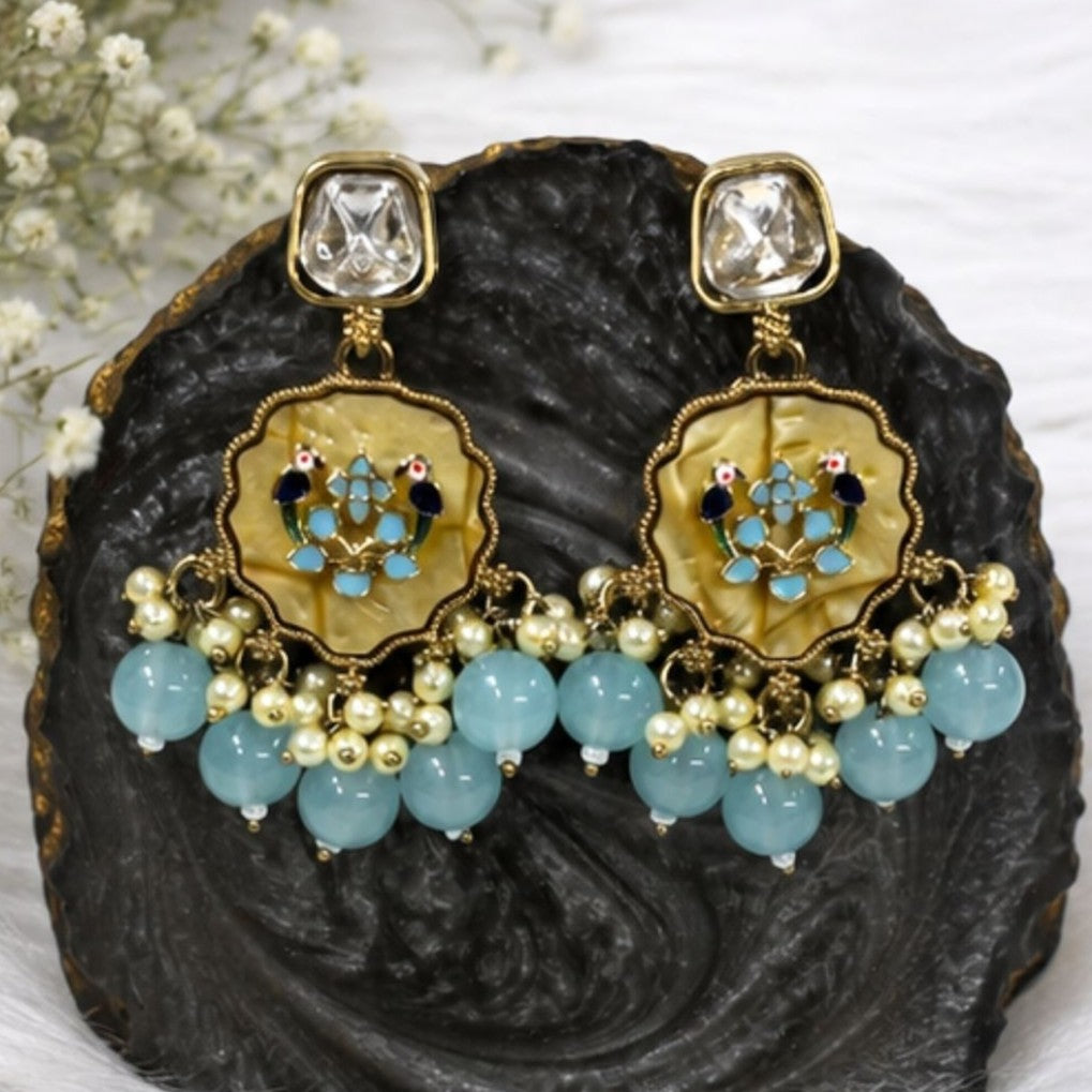 Gold Plated Kundan Pearl Drop Earrings