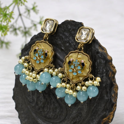 Gold Plated Kundan Pearl Drop Earrings