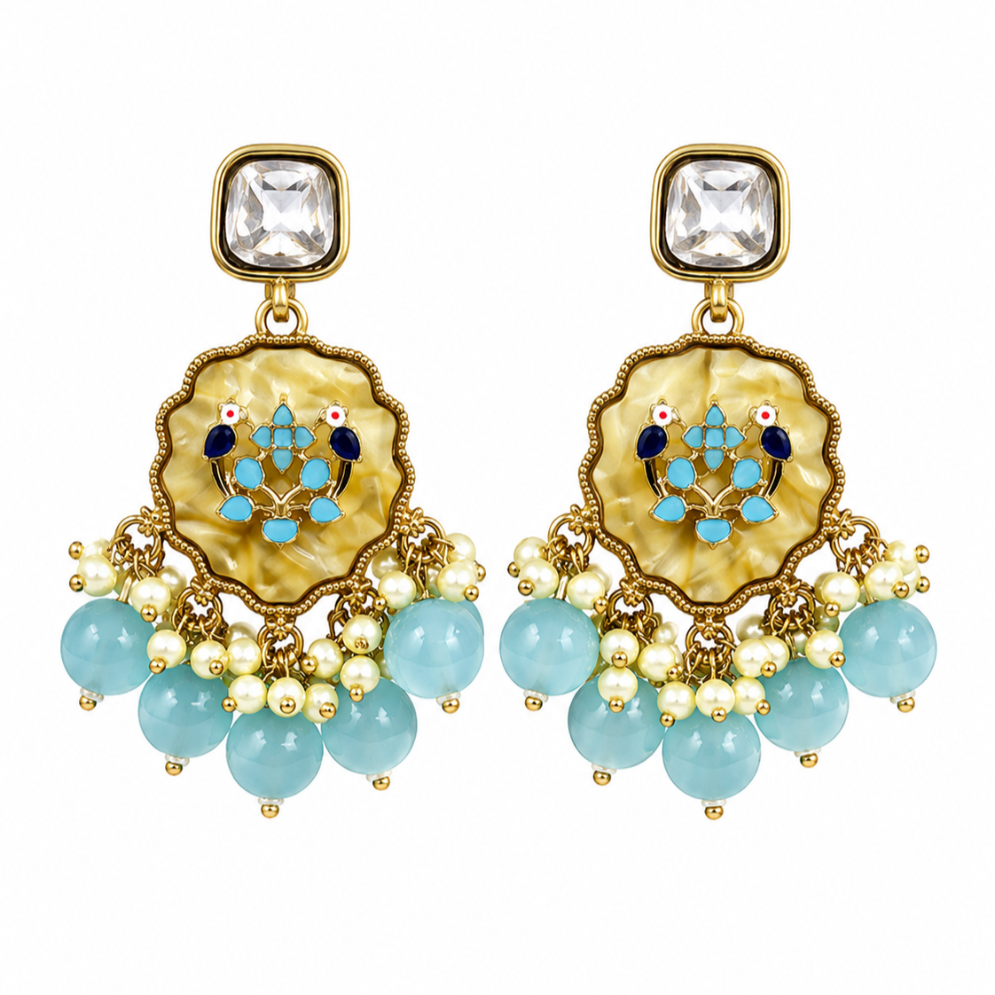 Gold Plated Kundan Pearl Drop Earrings