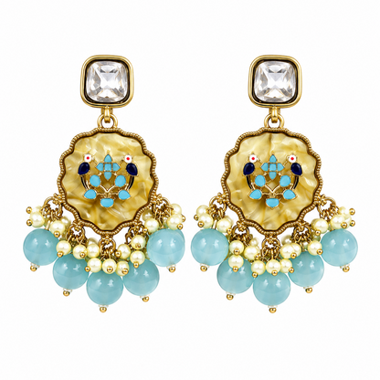 Gold Plated Kundan Pearl Drop Earrings