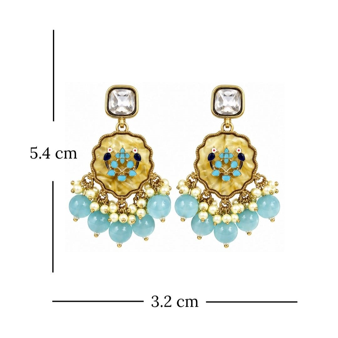 Gold Plated Kundan Pearl Drop Earrings