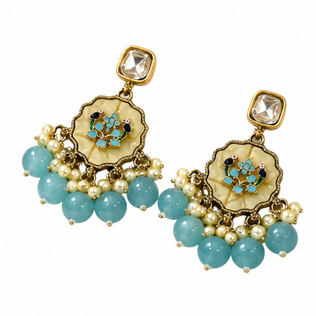 Gold Plated Kundan Pearl Drop Earrings