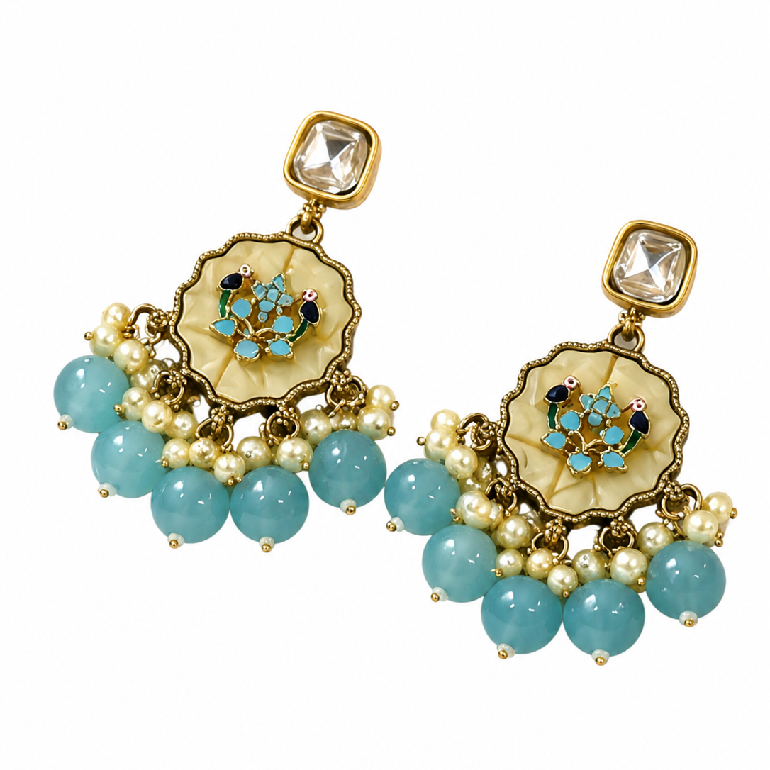 Gold Plated Kundan Pearl Drop Earrings