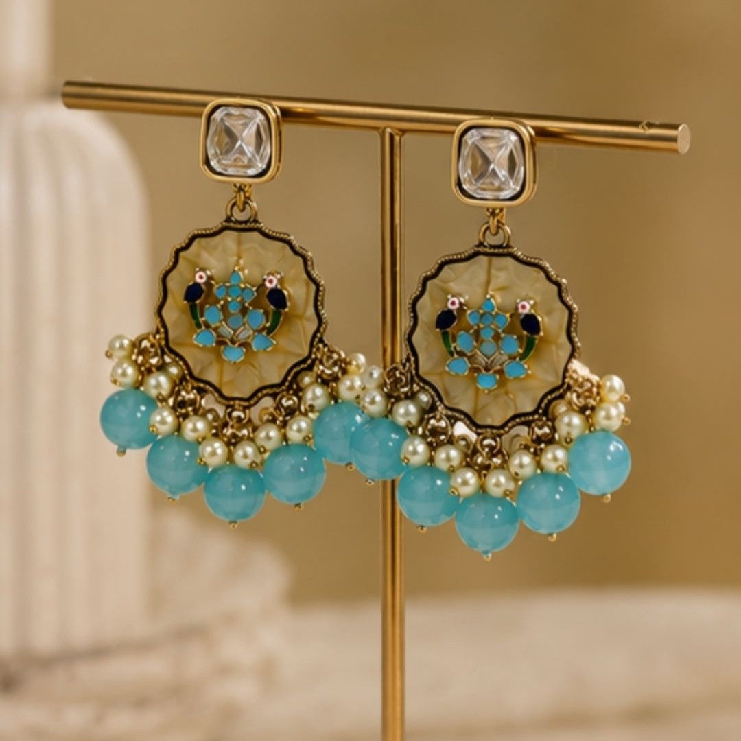 Gold Plated Kundan Pearl Drop Earrings