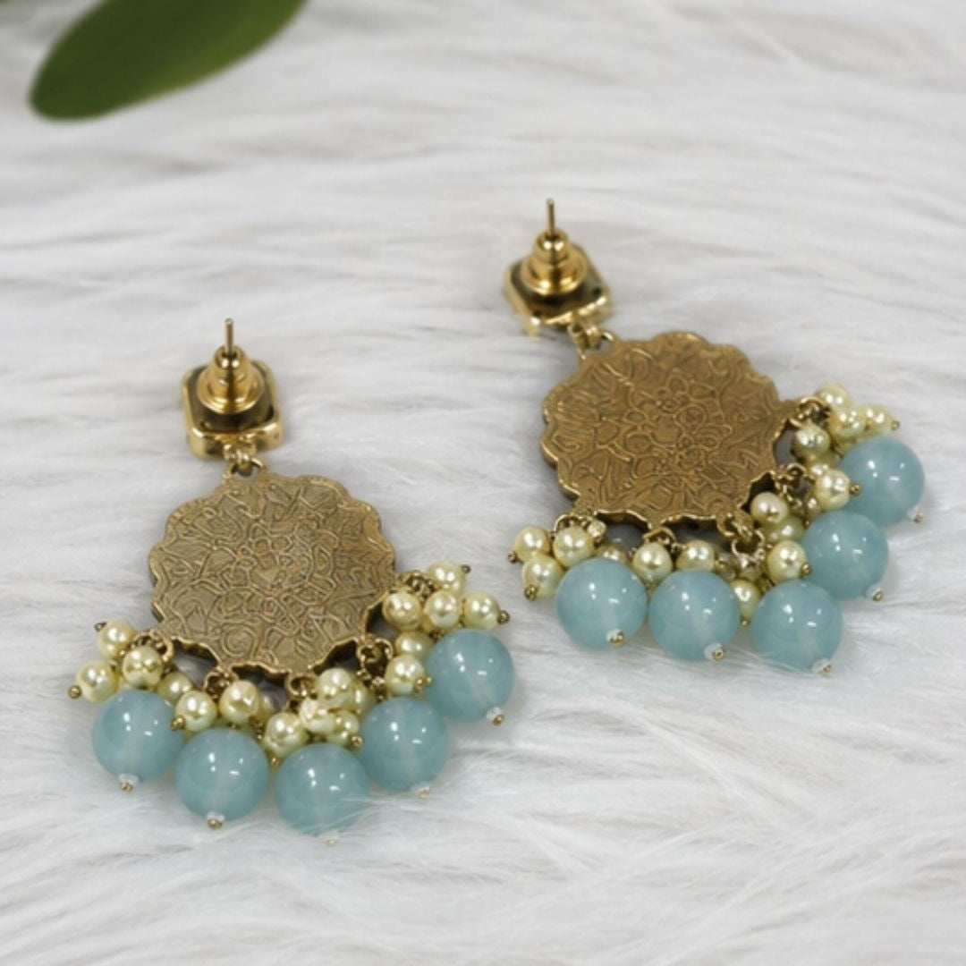 Gold Plated Kundan Pearl Drop Earrings
