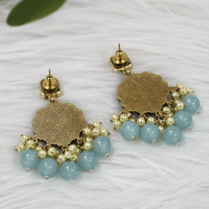 Gold Plated Kundan Pearl Drop Earrings