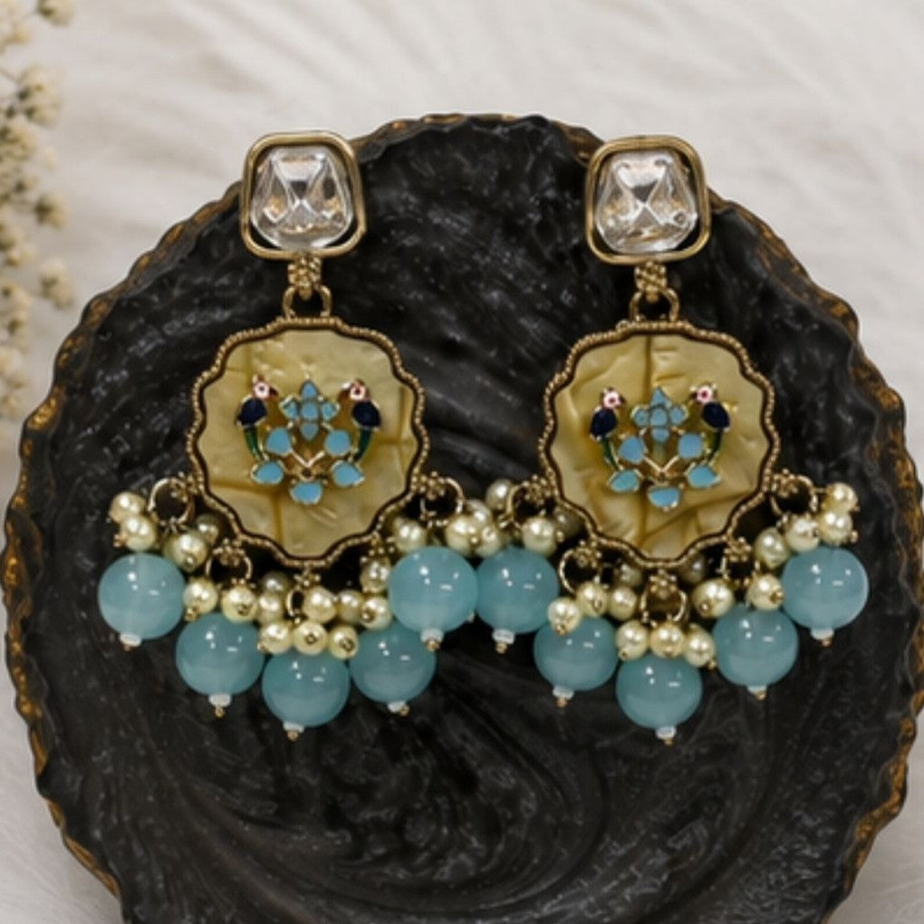 Gold Plated Kundan Pearl Drop Earrings