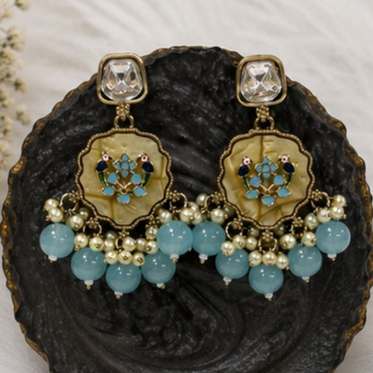 Gold Plated Kundan Pearl Drop Earrings