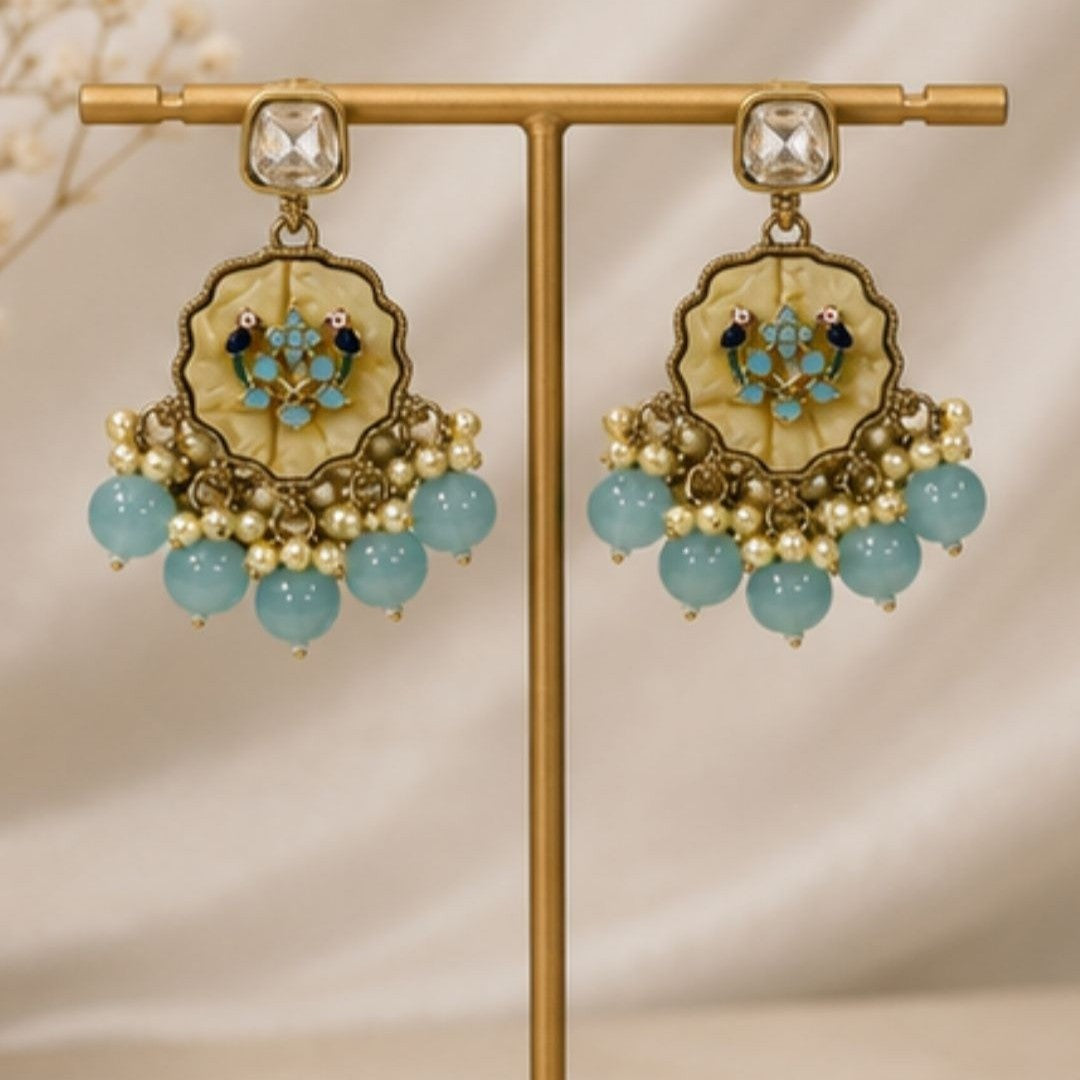 Gold Plated Kundan Pearl Drop Earrings