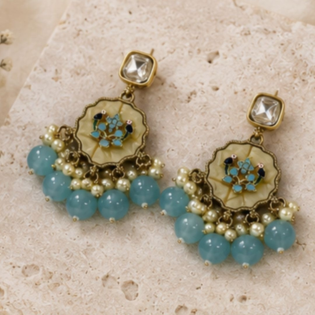 Gold Plated Kundan Pearl Drop Earrings