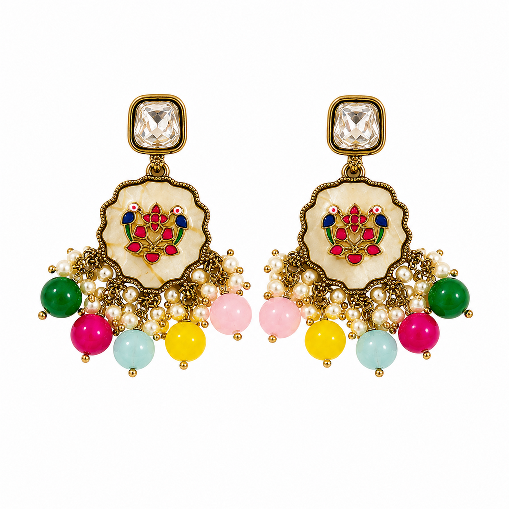 Gold Plated Kundan Pearl Earrings