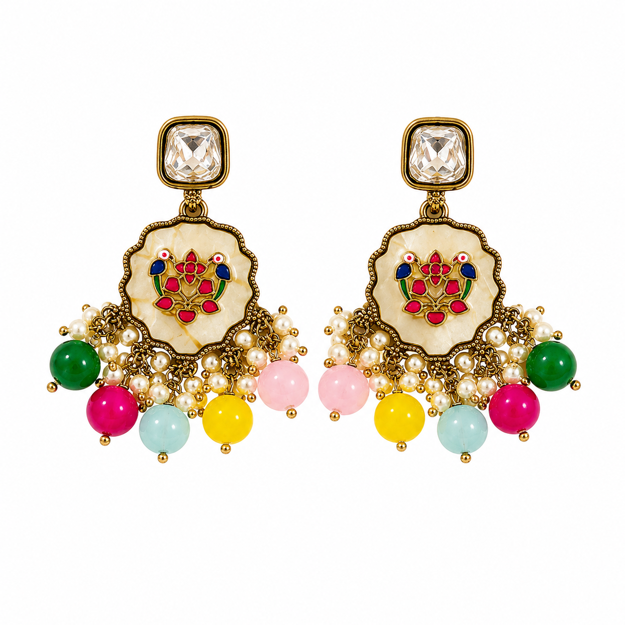 Gold Plated Kundan Pearl Earrings