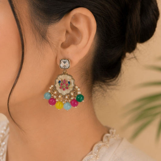 Gold Plated Kundan Pearl Earrings