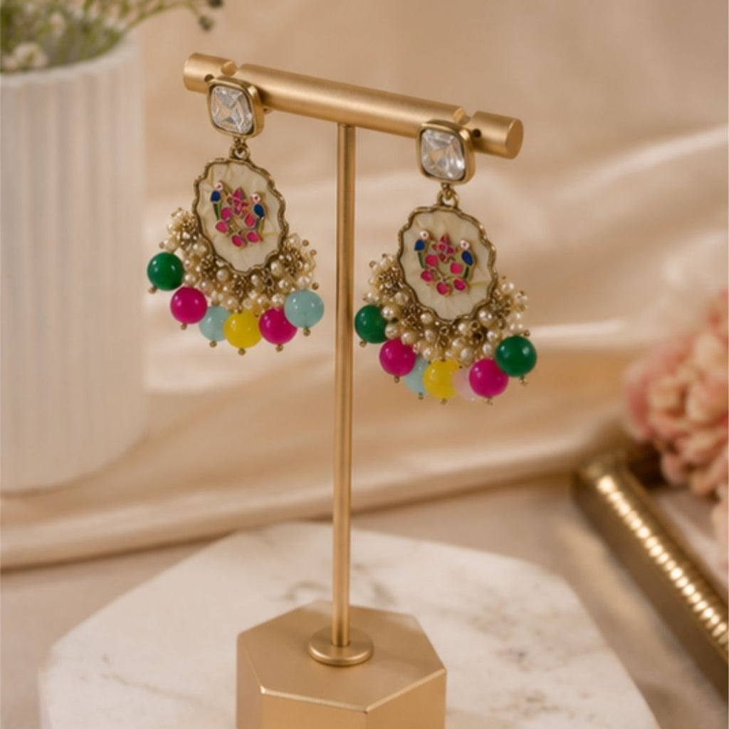 Gold Plated Kundan Pearl Earrings