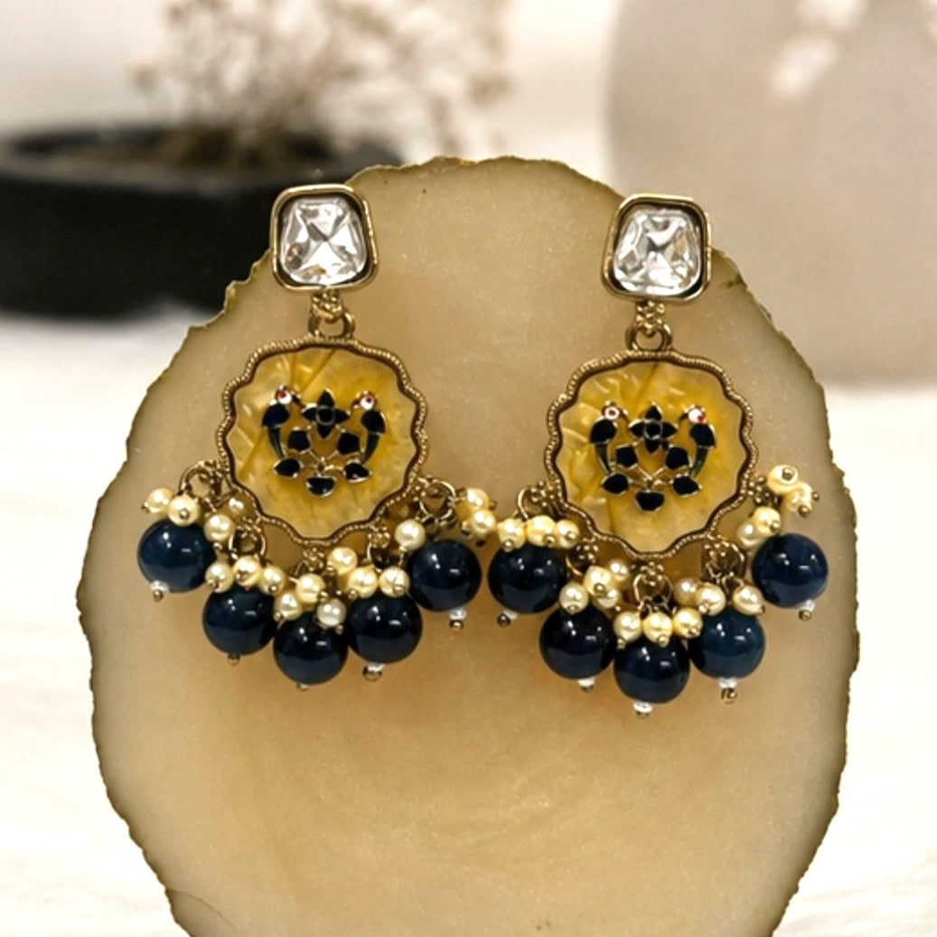 Gold Plated Kundan Pearl Drop Earrings