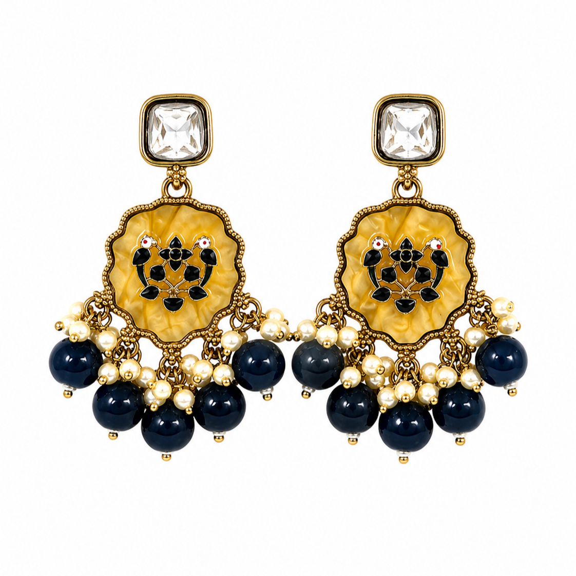 Gold Plated Kundan Pearl Drop Earrings