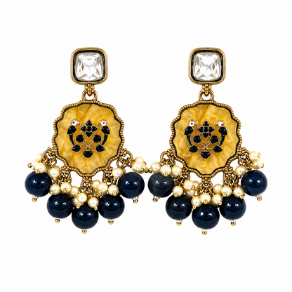 Gold Plated Kundan Pearl Drop Earrings