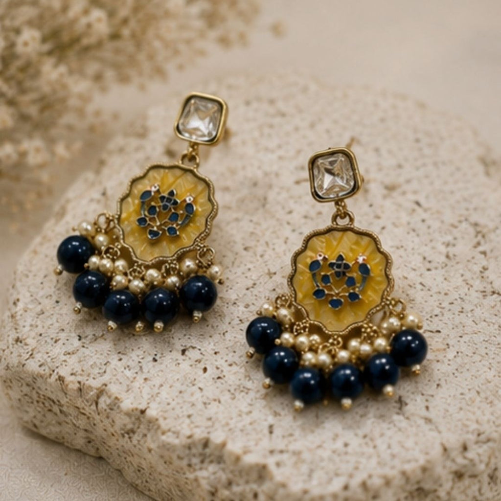 Gold Plated Kundan Pearl Drop Earrings
