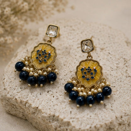 Gold Plated Kundan Pearl Drop Earrings