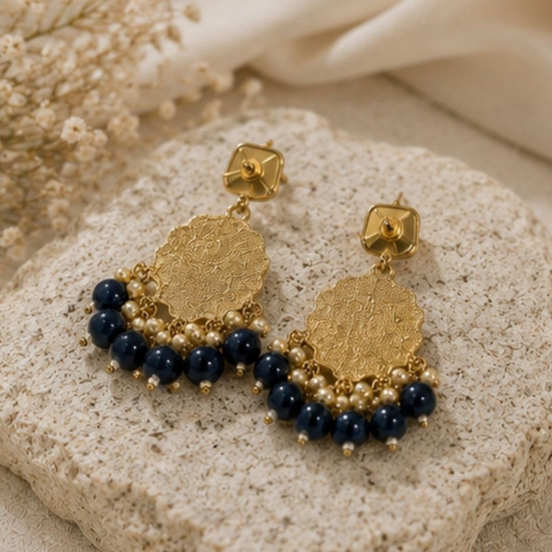 Gold Plated Kundan Pearl Drop Earrings