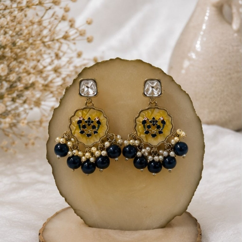 Gold Plated Kundan Pearl Drop Earrings
