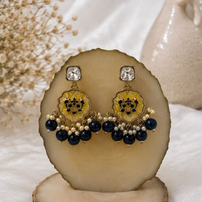Gold Plated Kundan Pearl Drop Earrings