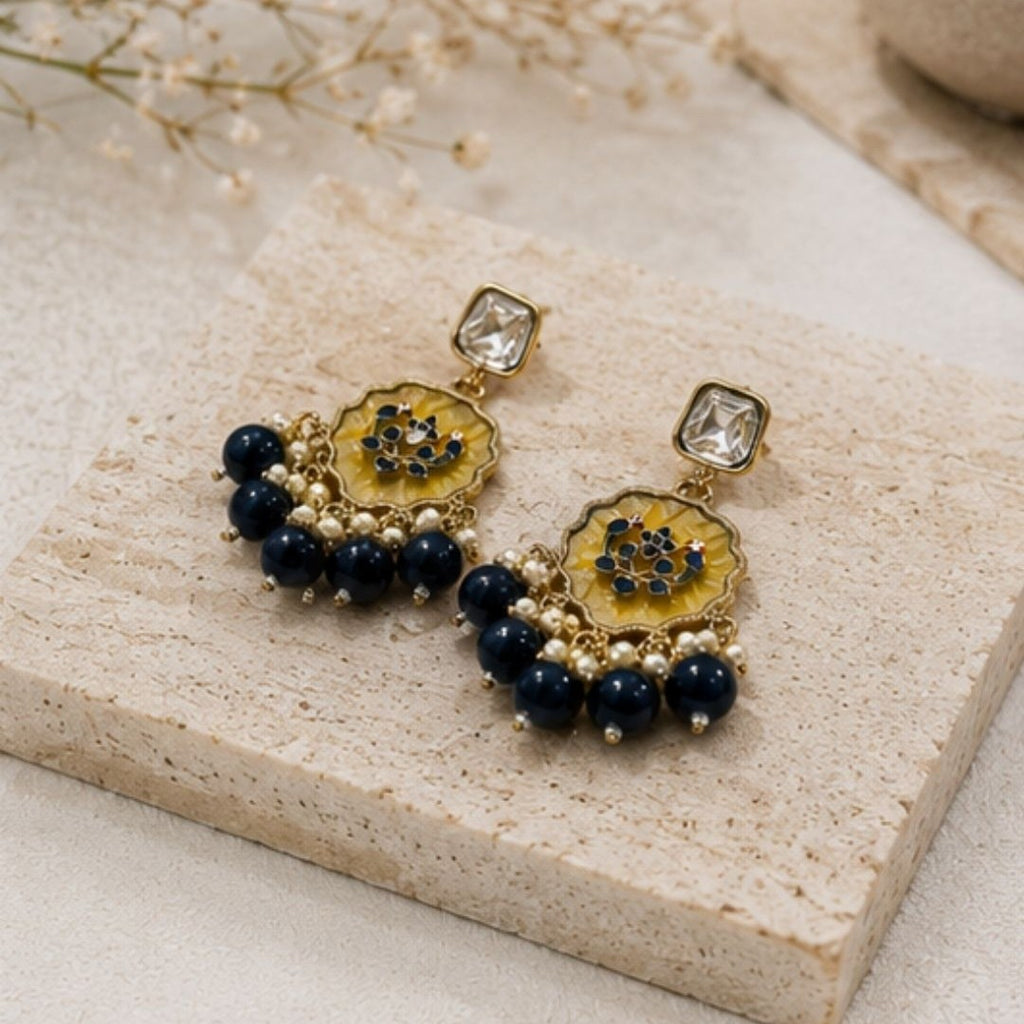 Gold Plated Kundan Pearl Drop Earrings