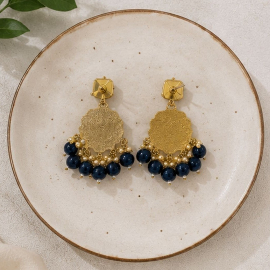 Gold Plated Kundan Pearl Drop Earrings