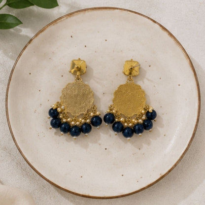 Gold Plated Kundan Pearl Drop Earrings