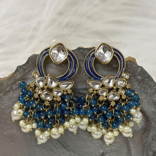 Gold Plated Statement Earrings | Kundan & Semi Cultured White Pearl Drops | Traditonal Jewelry for Women | Perfect for Party Wear