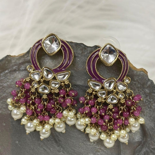 Gold Plated Statement Earrings | Kundan & Semi Cultured White Pearl Drops | Traditonal Jewelry for Women | Perfect for Party Wear