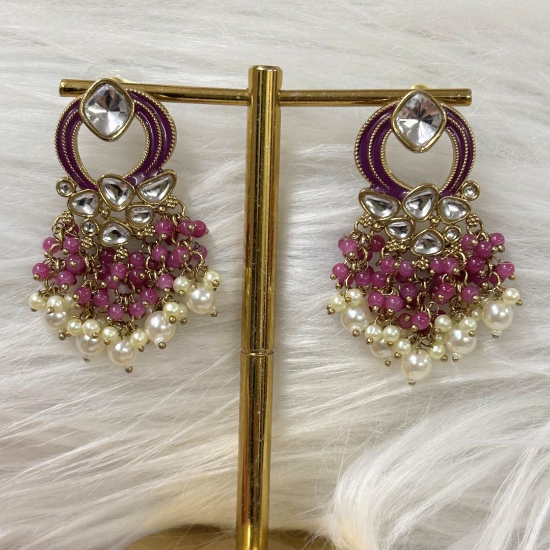 Gold Plated Statement Earrings | Kundan & Semi Cultured White Pearl Drops | Traditonal Jewelry for Women | Perfect for Party Wear