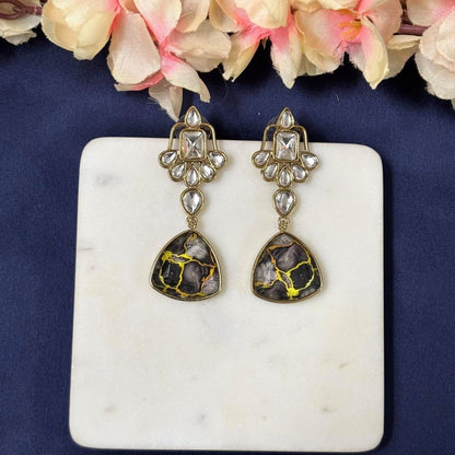 Gold Plated Black Kundan Earrings